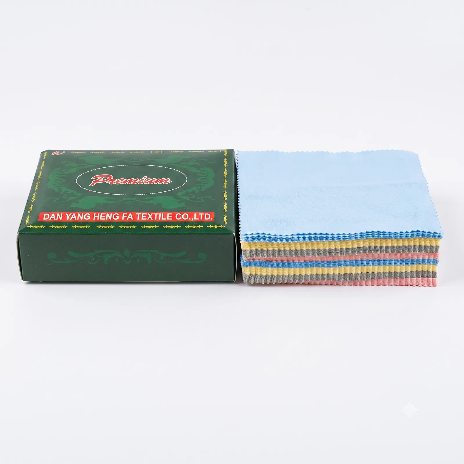 Premium boxed salvet lens cleaning cloths in blue, yellow, grey and pink