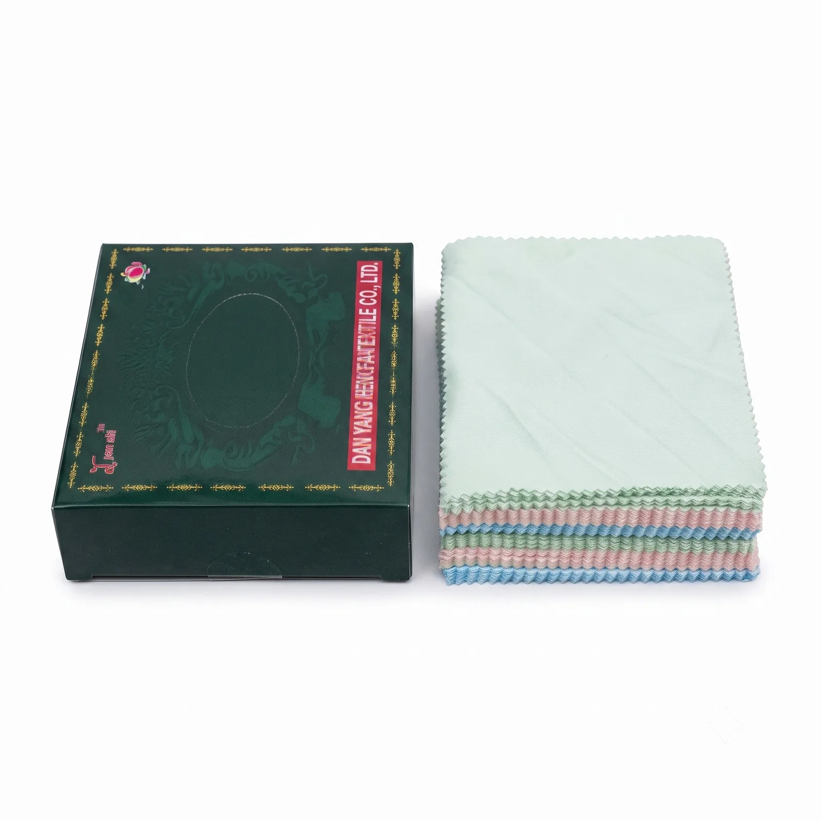 Regular grade boxed salvet lens cleaning cloths in pastel green, pink and blue
