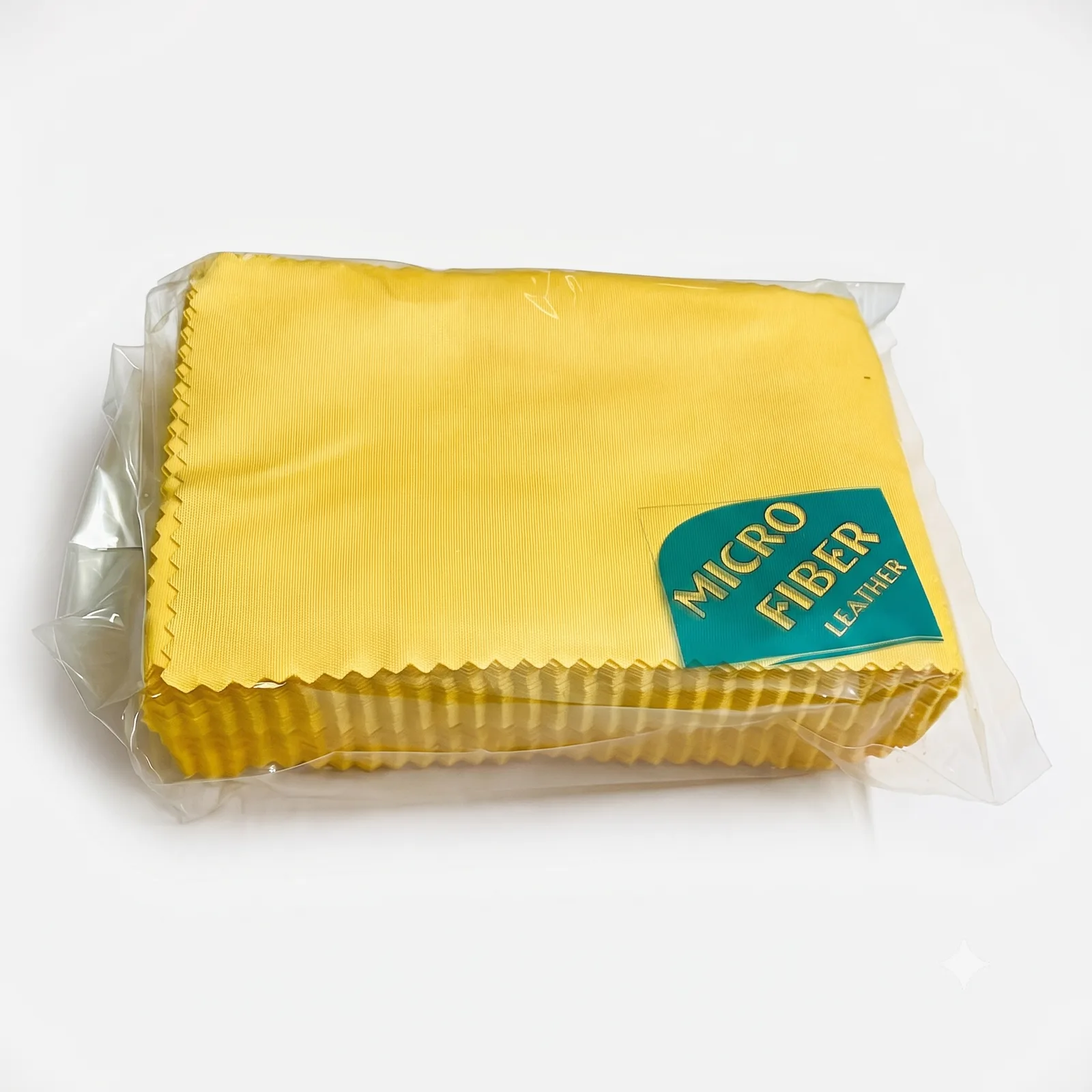 Yellow microfiber leather eyeglass cleaning cloths in a smaller sealed pack