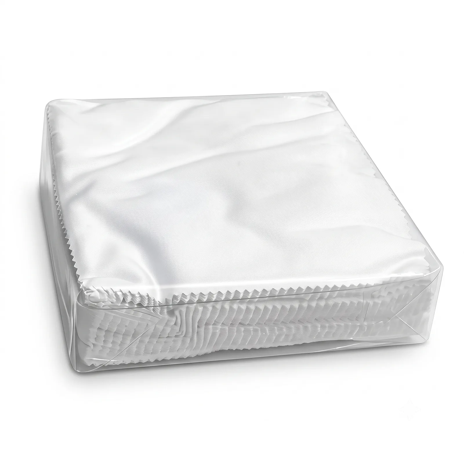 Plain white microfiber cloths, the blank stock we print customer branding onto