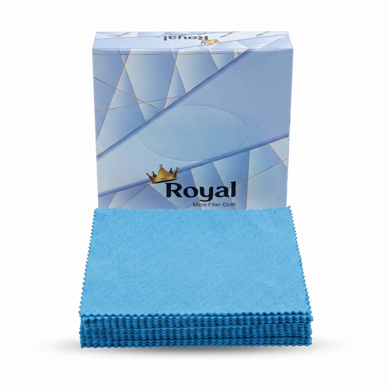 Royal brand blue microfiber cleaning cloth with an embossed spectacle pattern